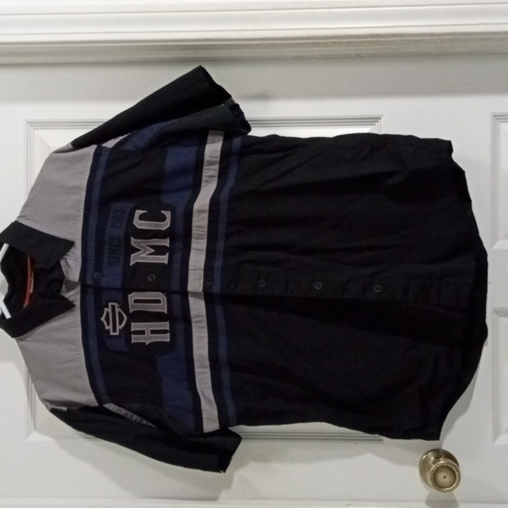 Harley-Davidson Black Short Sleeve Button Down Shop Shirt  Men’s Large